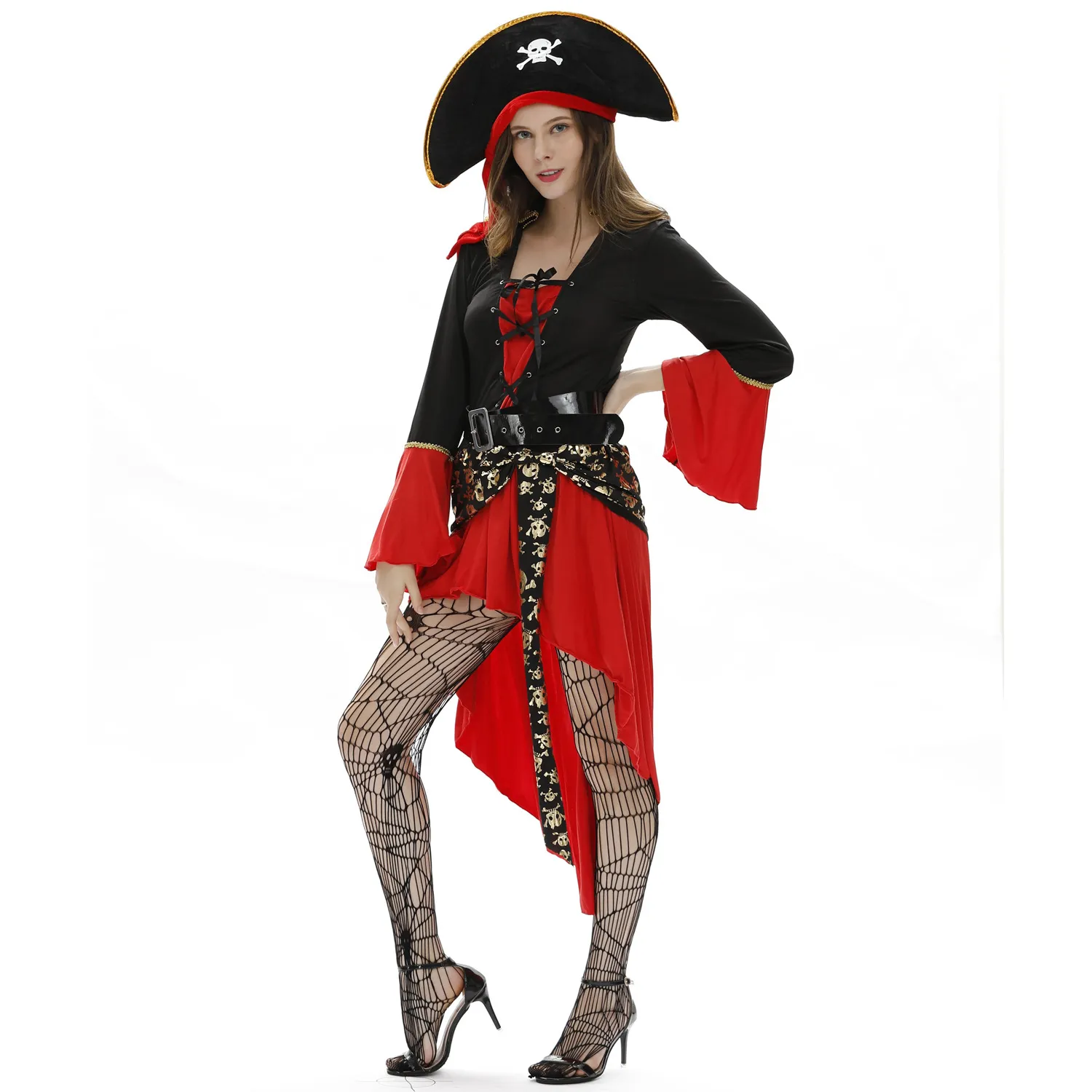 2020 Novo 5pcs Trajes de Pirata do Caribe Fantasia Desempenho de Carnaval Sexy Adulto Traje de Halloween Vestido Capitão Festa Feminino Cosplay296C