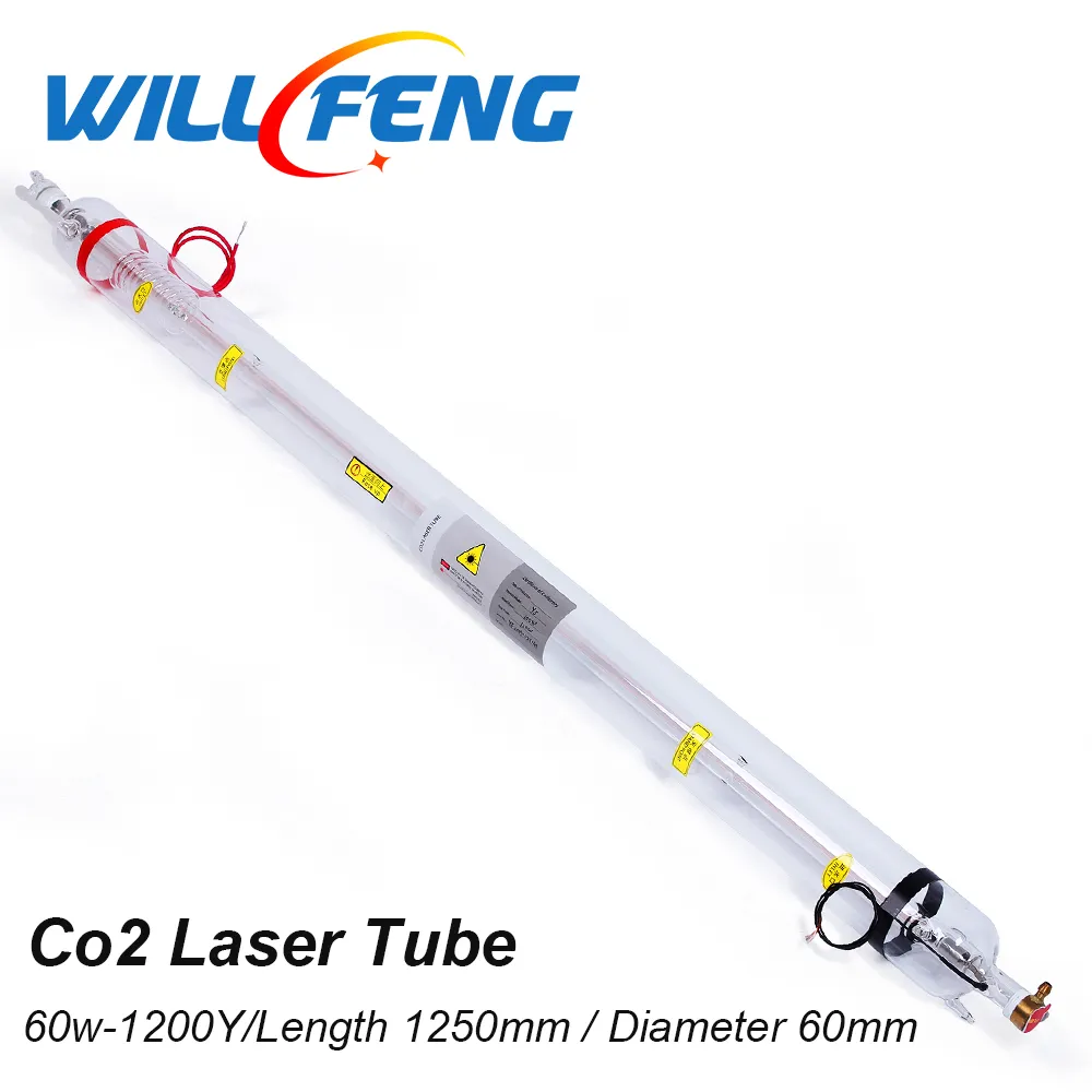 Kommer att fläta 60W CO2 laser rörlängd 1250 mm diameter 60mm för lasergravering cutter maskin glas laser lampa