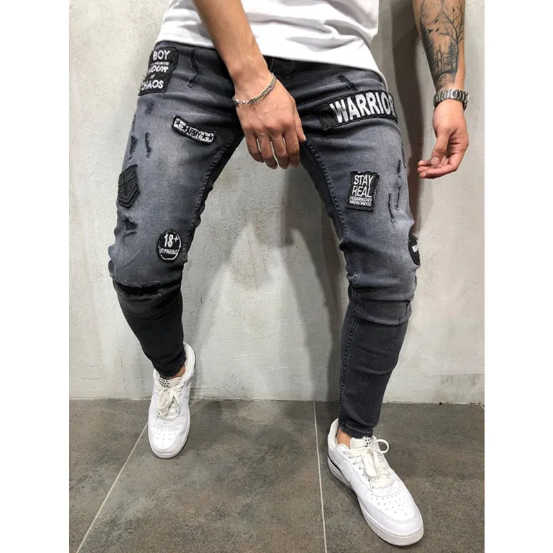 Jeans pour hommes Designer Hommes Streetwear Hip Hop Ripped Biker Détruit Effiloché Moto Joggers Skinny Denim Pants2843