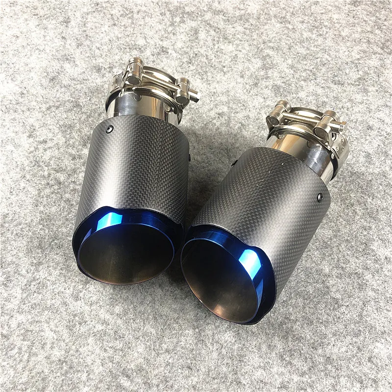 1 piece Car Universal Exhaust Pipe Matte Grilled Blue Muffler Tip Tailpipe Carbon fiber Stainless Steel Nozzles accessories236n