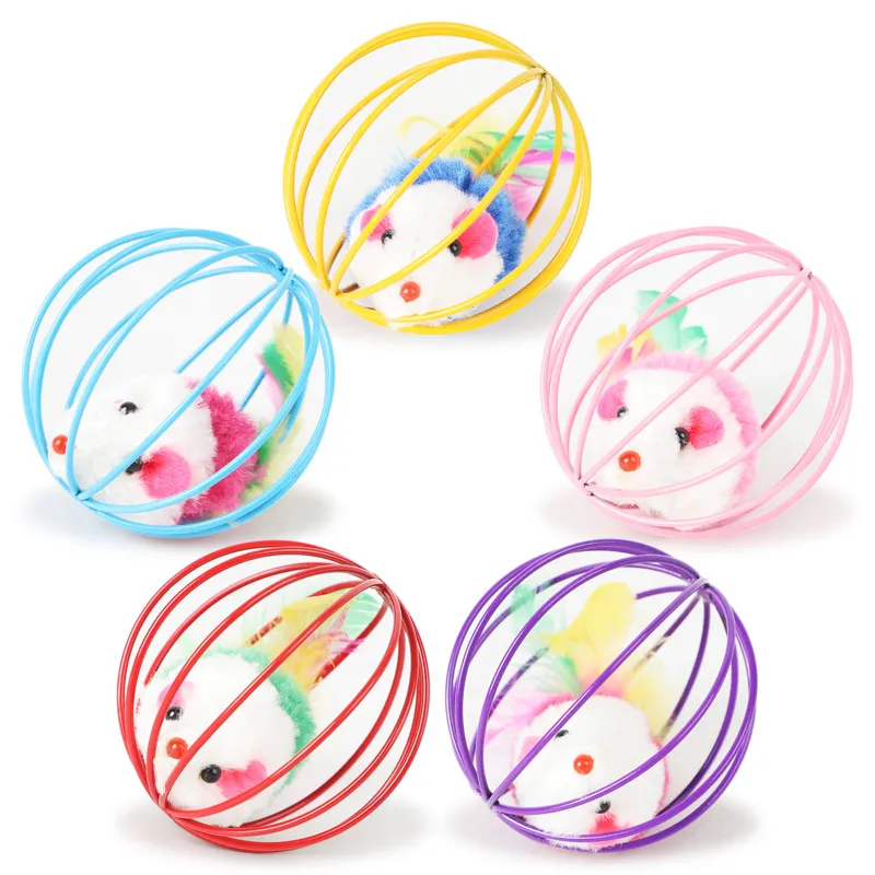 Cat Toy Metal Ball Cage With Plush Mouse Inside Pet Scratching Toy Pets Fur Mouse Ball Cat Toy Pet Supplies