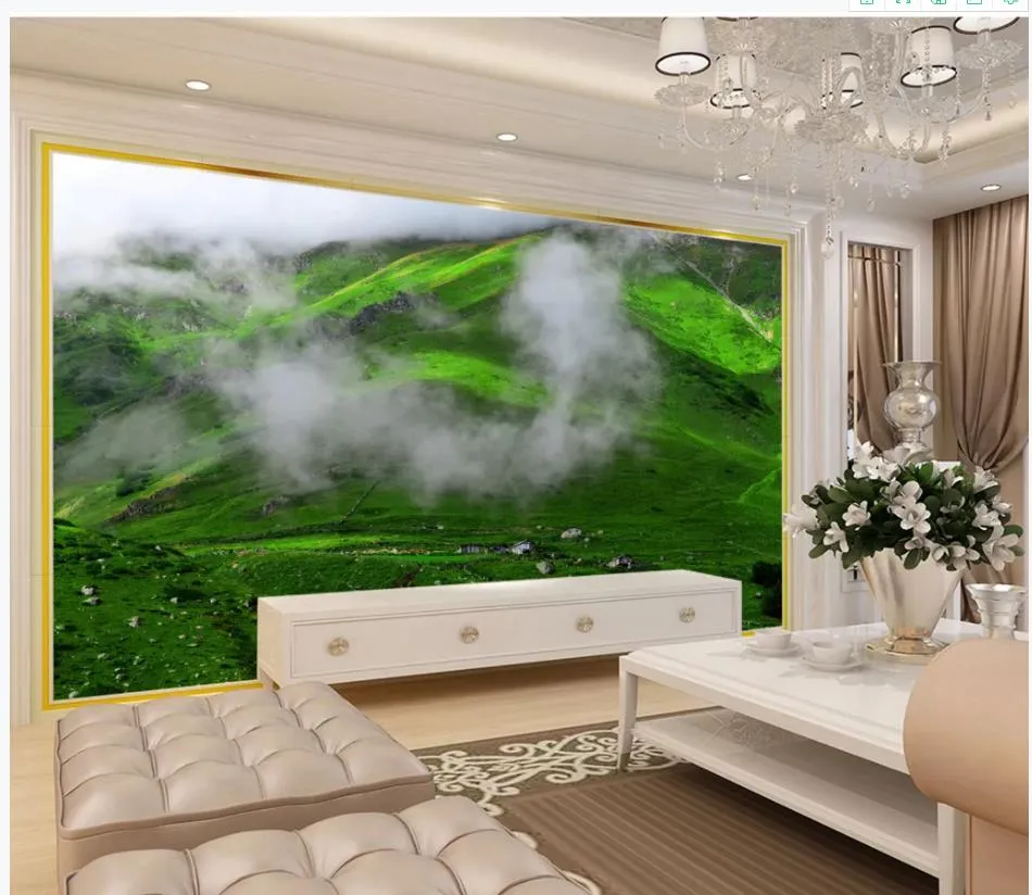Green rice field foggy 3d landscape background wall 3d murals wallpaper for living room