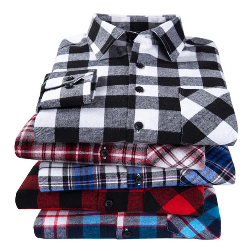 2020 New Mäns Plaid Flannel Shirt Plus Storlek 5XL 6XL Mjuk Bekväm Spring Male Slim Fit Business Casual Långärmad T-shirts
