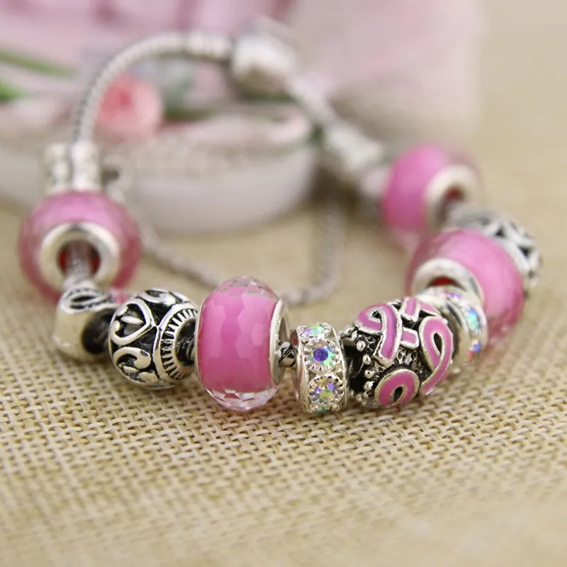 Оптово-очаровательный браслет серебряные браслеты Pandora для женщин Royal Crown Bracte Bracte Purple Crystal Bears DIY ювелирные изделия с пользовательским логотипом