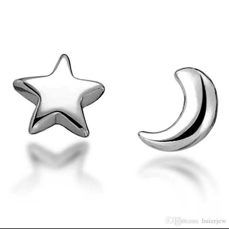 Ohrstecker aus 925er-Silber, Stern und Mond, 2015, modischer Sterling-Silber-Schmuck für Damen