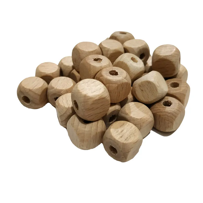 12mm Cube en bois perles carrées anneau de dentition perles en bois de hêtre naturel pour Bracelet collier faisant bricolage bébé produit de dentition