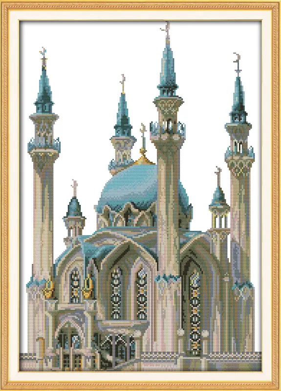 The Blue Castle Europe Beautiful Decor Painting, Handgjorda Cross Stitch Broderi Needlework Sets Rotted Print på Canvas DMC 14ct / 11ct