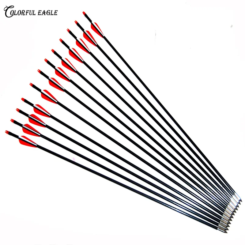 12PC / Pack, 31,5 "30" 29 "28" Bågskytte Nocks Arrows Fiberglass Target Practice arrow för sammansatt Recurve Bow Practice