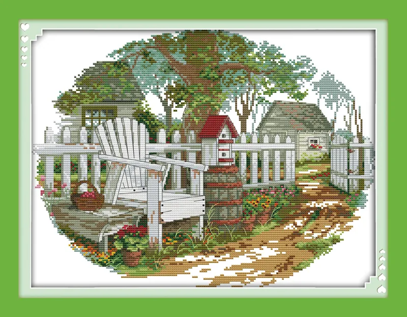 The Country Cottage Europa Tuin Decor Painting, Handgemaakte Cross Stitch Borduurwerk Handelsets Geteld Afdrukken op Canvas DMC 14CT / 11CT