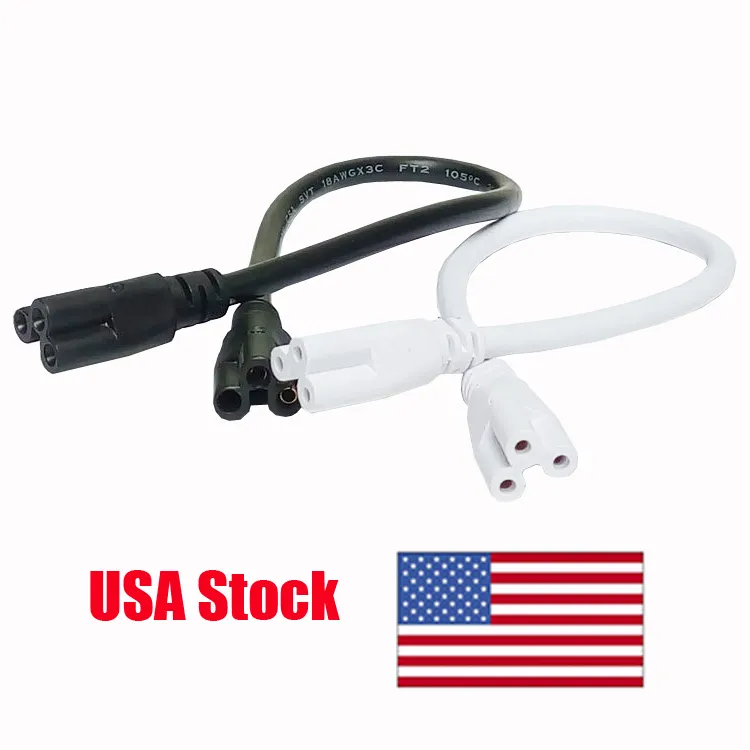 Switch T5 T8 LED Lamp connecting wire 2ft 60cm white integrated two head cable three proung connector tube cable linkable cords