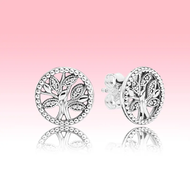 Sterling Silver Sparkling Family Tree Stud Earrings for Women Authentic 925 Designer Earrings with Luxurious Retail Box Set Perfect for Wedding and