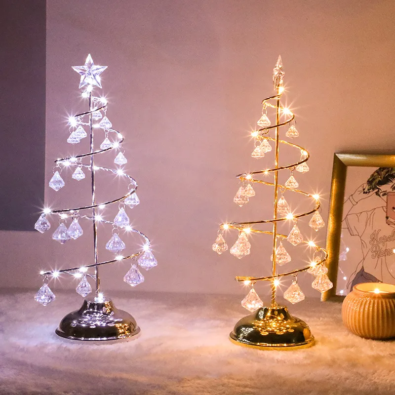 Lampada da tavolo a LED in cristallo per albero di Natale Lampada da scrivania a LED Fata Soggiorno Luci notturne decorative per la casa Bambini Regali di Capodanno 2019