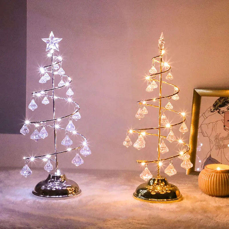 Crystal Led Kerstboom Tafel Licht LEIDENE Bureaulamp Fee Woonkamer Nachtverlichting Decoratief voor Thuis Kids Nieuwjaar Geschenken 2019