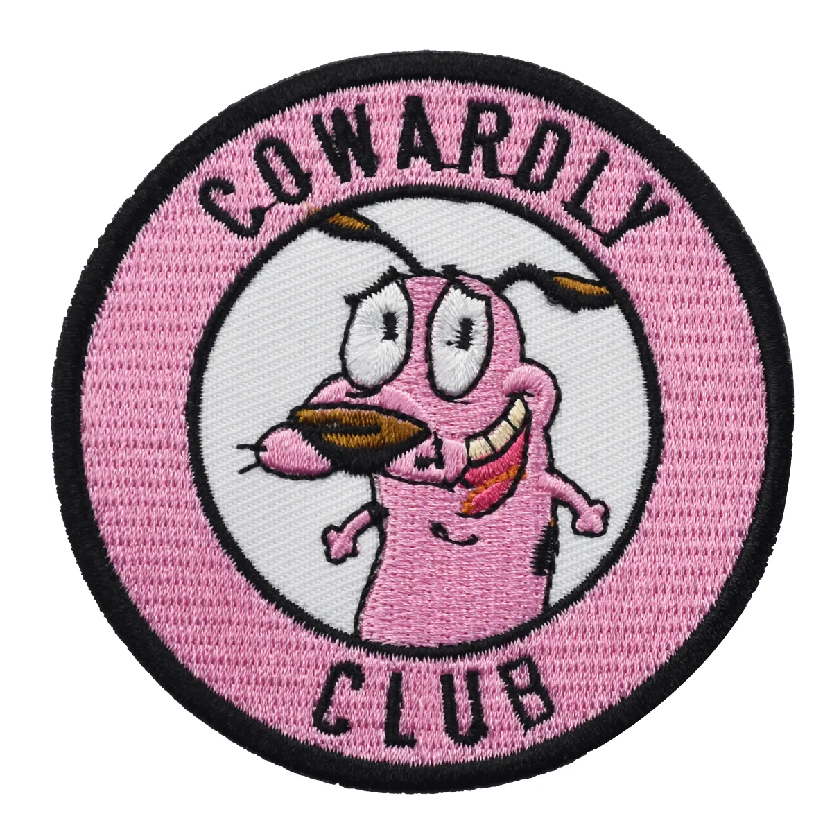 Hot Sell Pink COWARDLY CLUB Dog Embroidery Patches Front Size Iron On Sew On Applique Decoration For Clothing