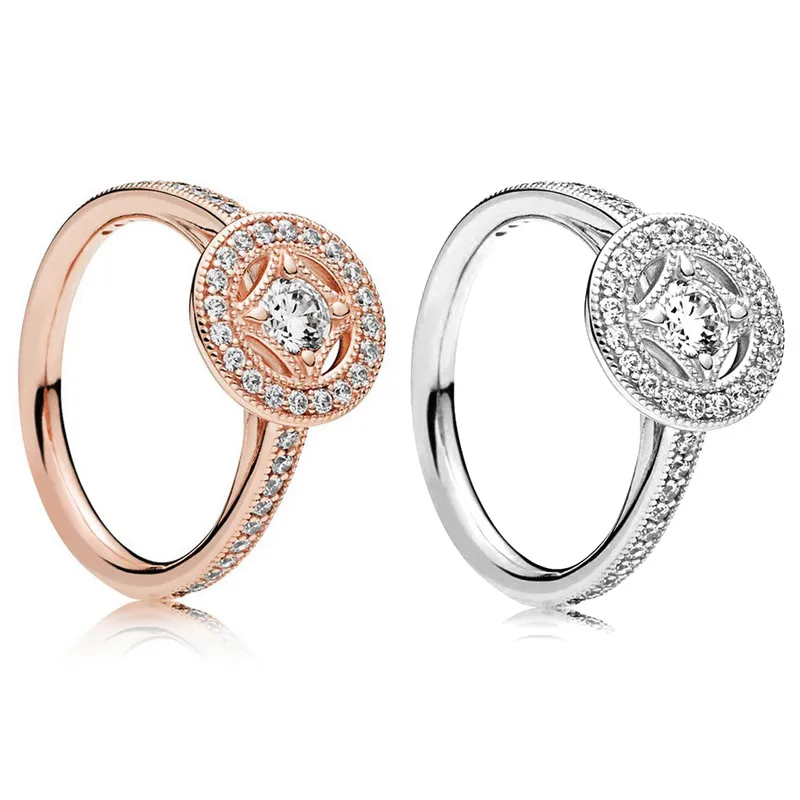 Bagues de mariage en or rose 18 carats Boîte d'origine pour Pandora 925 Sterling Silver Women Gift CZ Diamond RING Set