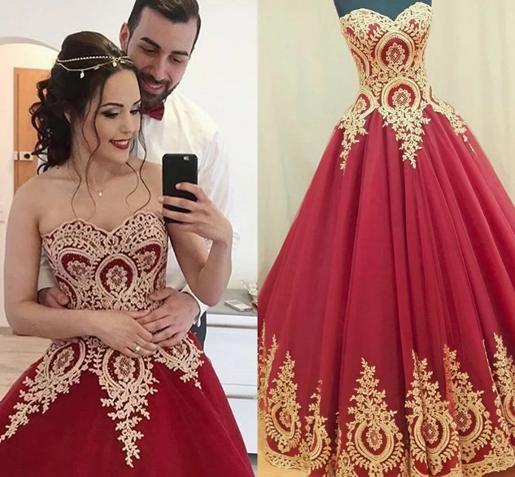 Red African Suknie Ślubne Złoto Koronki Aplikacja Bez Ramiączek Koronki Drapowane Balowa Suknia Vestidos De Novia Wedding Dress Suknie Ślubne Plus