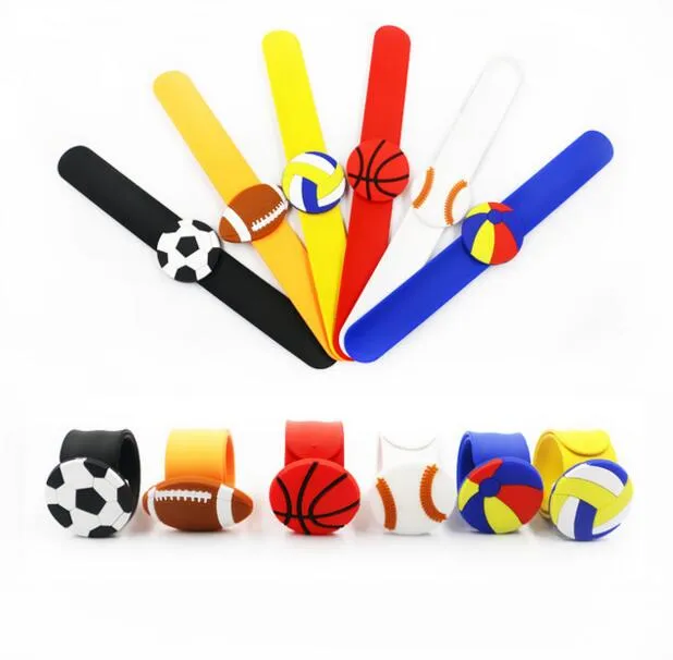 Silicone Slap Snap Bracelet Kids Soccer volleyball Bracelets Baby Cartoon football sport Wristband Boys Girls ball games Wristbands CLS673