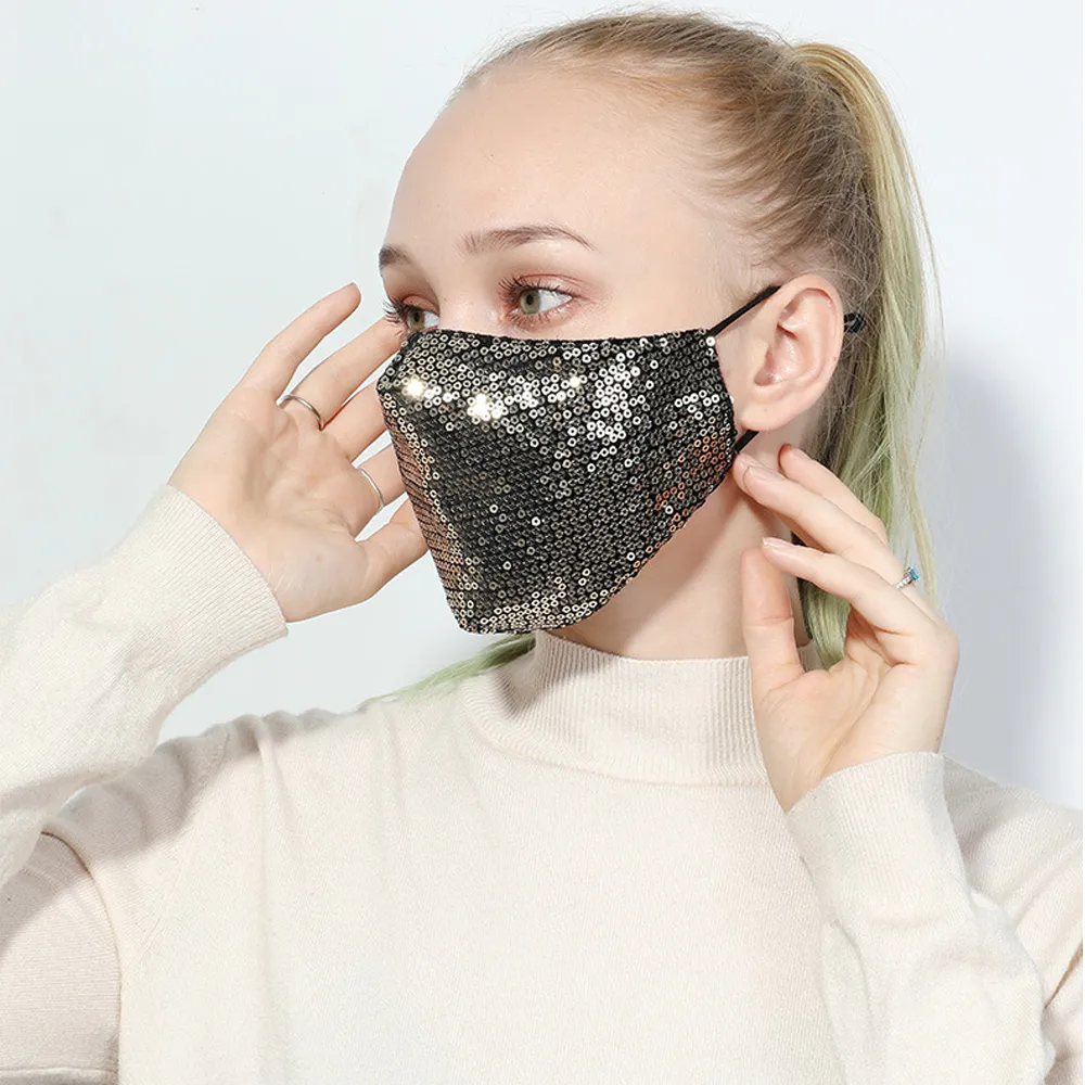 Sequin Cotton Face Mask Fashion Bling-Bling Glitter Anti PM2.5 Dust Mouth-Muffle Cover Washable Reusable Half Face Mask for Party Unisex New