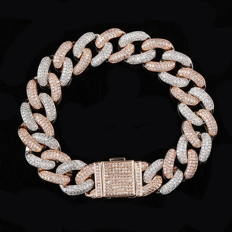 Designer-Armband Hip-Hop-Schmuck Iced Out kubanische Gliederkette Herrenarmbänder Bling Diamant Tennis Love Armreif Druckknopf Schmuck Gold Silber