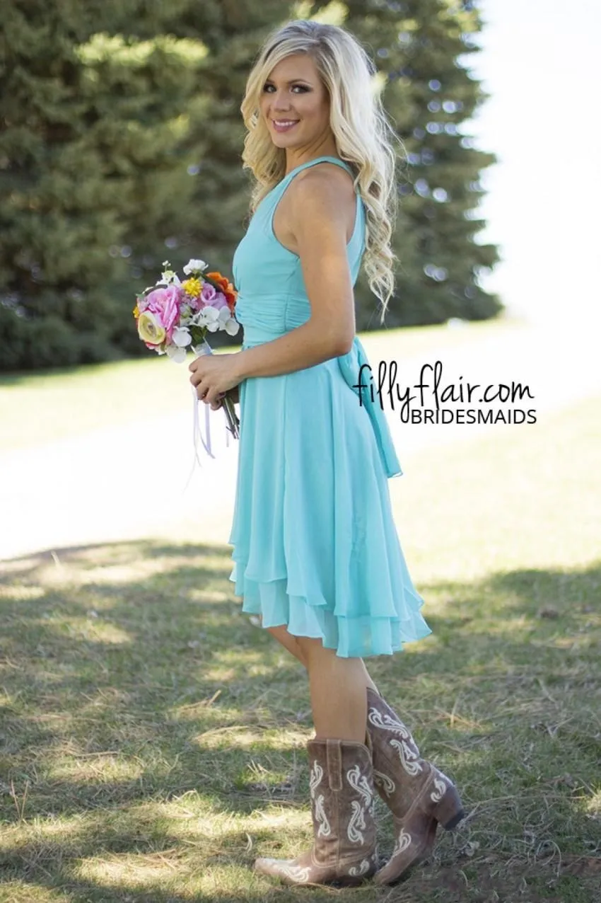 Women's knee length country bridesmaid dress western wedding guest dress hotsell