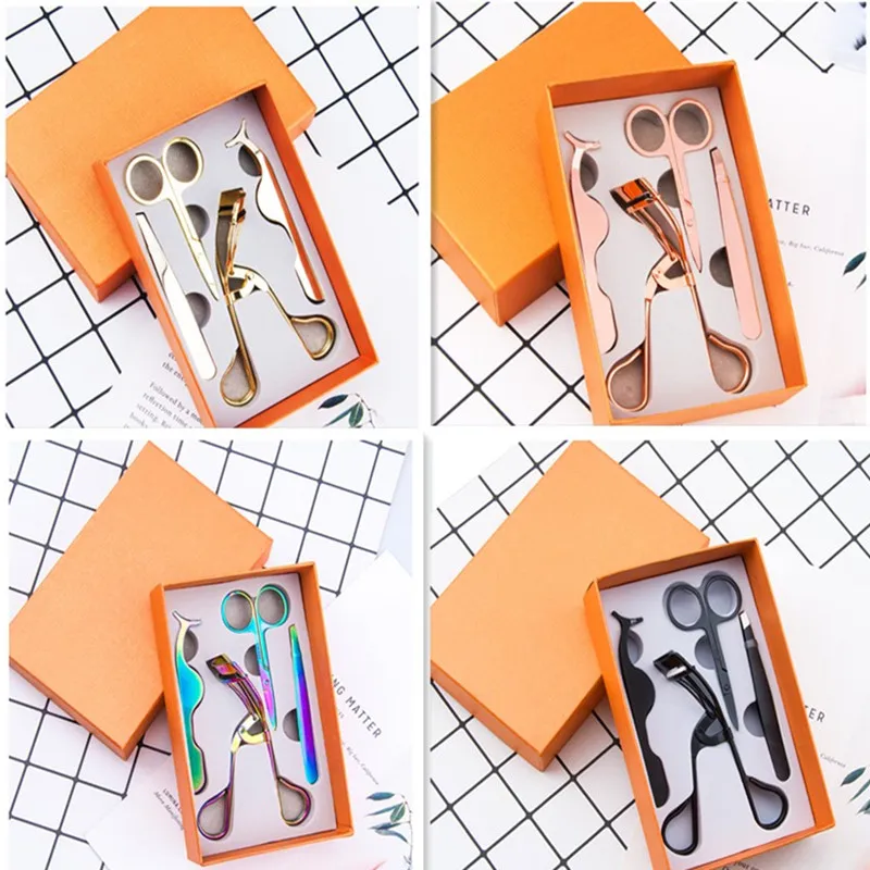 Rostfritt stål Ögonbryn Pincett Kit Makeup Scissor Eyelash Curler False Eyelashes Tool Set