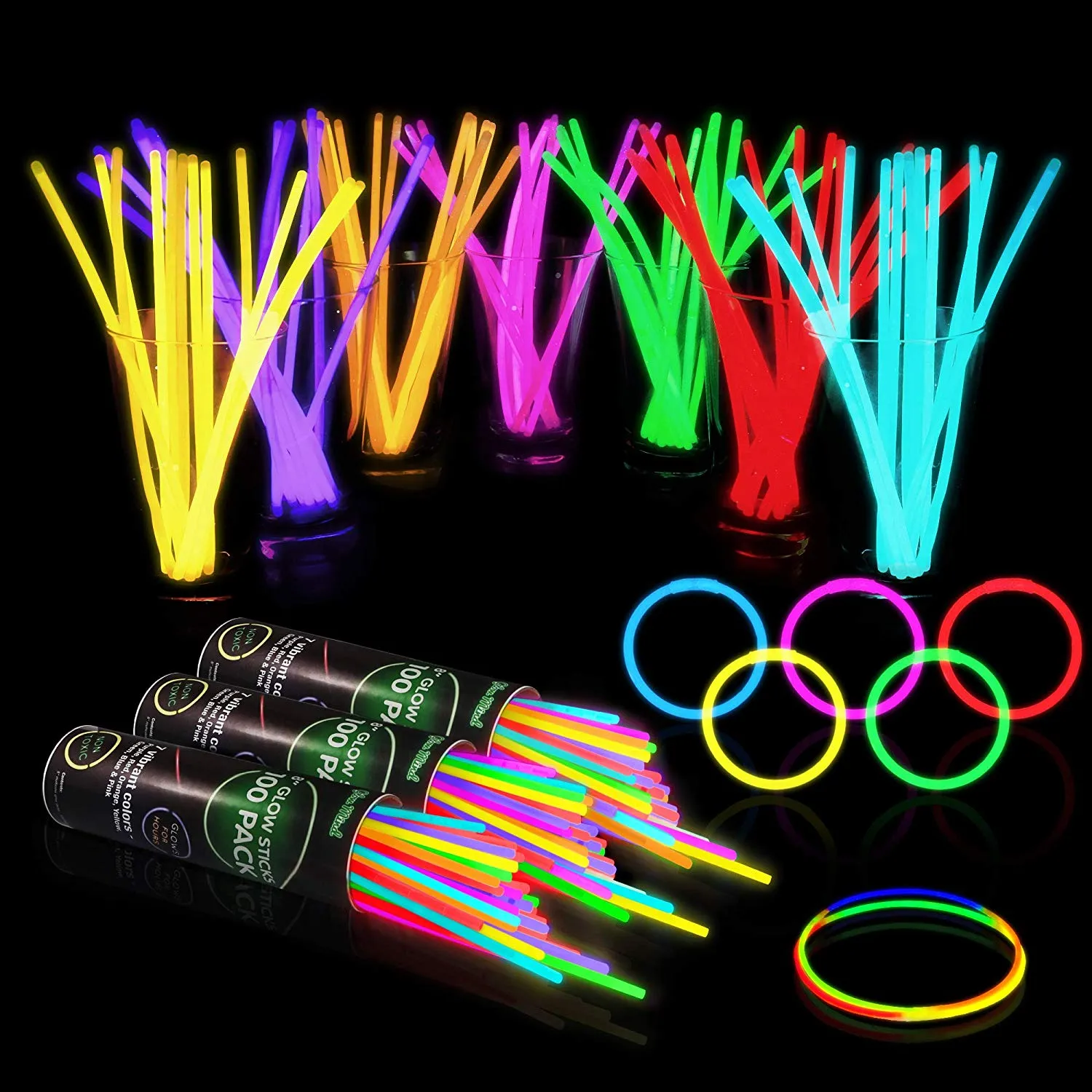 Glow Sticks 벌크 파티 용품 - 어두운 재미있는 파티 팩에서 8 "Glowsticks 및 Connectors 용 팔찌 및 목걸이 용 커넥터