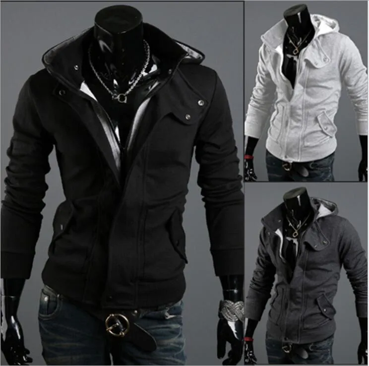 New Fashion Men's Casual Hooded Cardigan Jacket Coat Man Outerwear Clothing 212 Black Dark gray Light gray