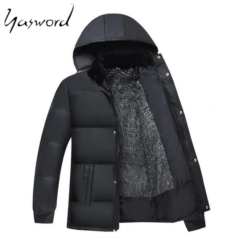 Yazword. Mężczyźni Parka Gruba Płaszcz Zimowe Kurtki Ciepłe Winter Casual Coatks Wiatroodporny Z Kapturem Futro Męski Znosić Bawełna Wyściełane płaszcze MX191121