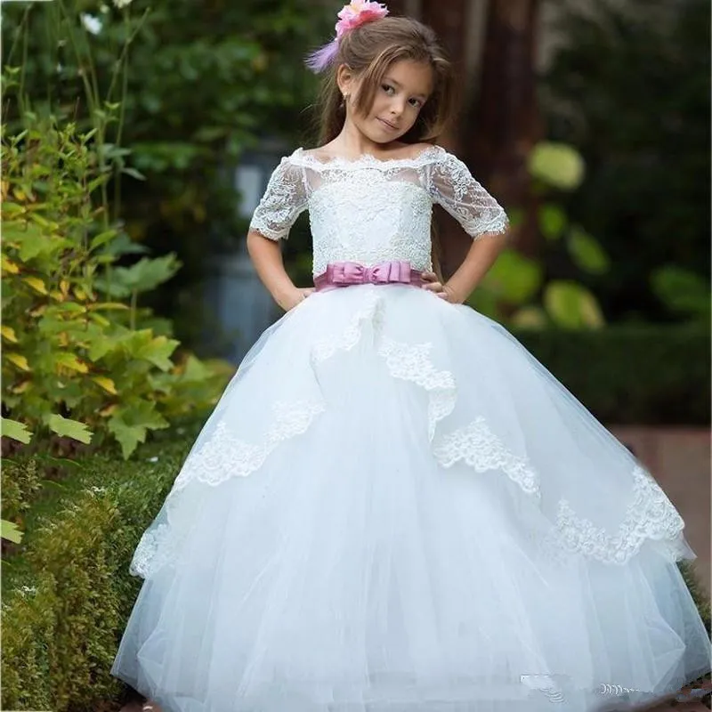 Ivory and purple flower girl dresses top