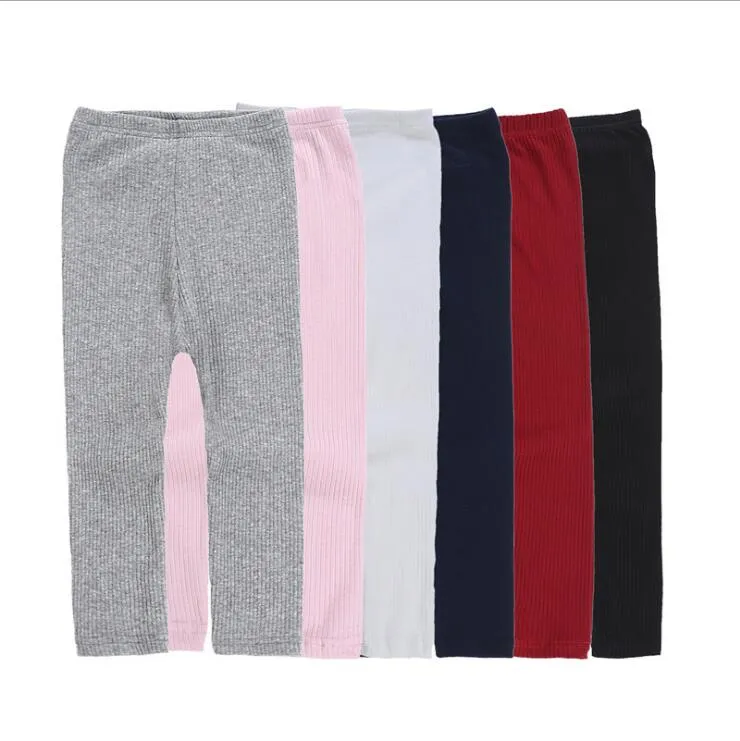 Girls Leggings Crianças Sólidas Calças de Candy Cor Stretch Calças Macios Macio Meados Meados Cintura Médio Calças De Moda Calças Baby Roupas B6380