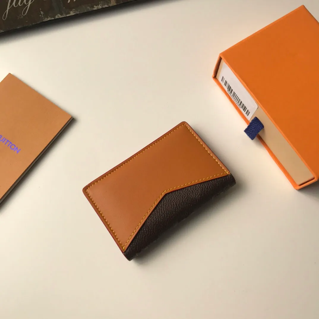 حامل البطاقة عالي الجودة الطراز الكلاسيكي برتقالي محفظة جلدية حقيقية محفظة.