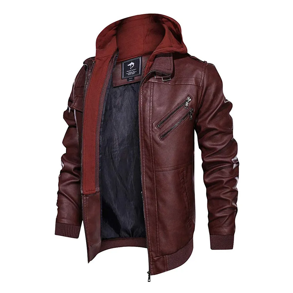 Motorcykel läderjacka män vindbrytare hooded pu jackor manliga outwear varm pu baseball jackor storlek s-3xl ny höst vinter