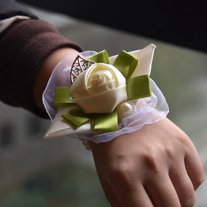 Rose Pearls Wedding Wrist Corsage Flores Bridal Pulso Buquês de Principais Irmãs Mão Artificial De Silk Noiva Flores Para Decoração De Casamento