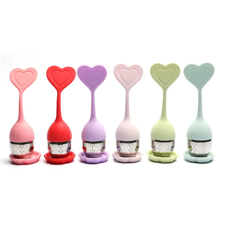 Thé vert filtre infuseur cuillère silicone forme de coeur 304 acier inoxydable feuille lâche fuite maille passoire mignon