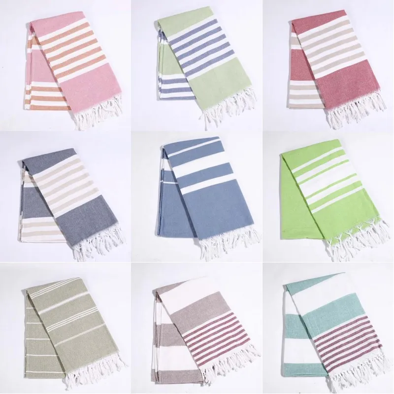 Striped Cotton Turkish Sports Bath Towel Travel Gym Camping Bath Sauna Beach Towel with Tassels Absorbent Easy Care Towels