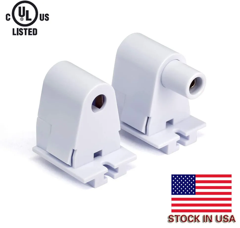 Lager i USA + T8 / T10 / T12 Enkelstift Slimline FA8 Tombstone Base LED Tube Light Ersättning Fluorescerande kolvlamphållare Hylsa Vit