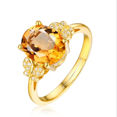 Großhandel 10 stücke vergoldet lenkbare fingerring honeybee natürliche gelbe zitrine kristall für elegante frauen schmuck