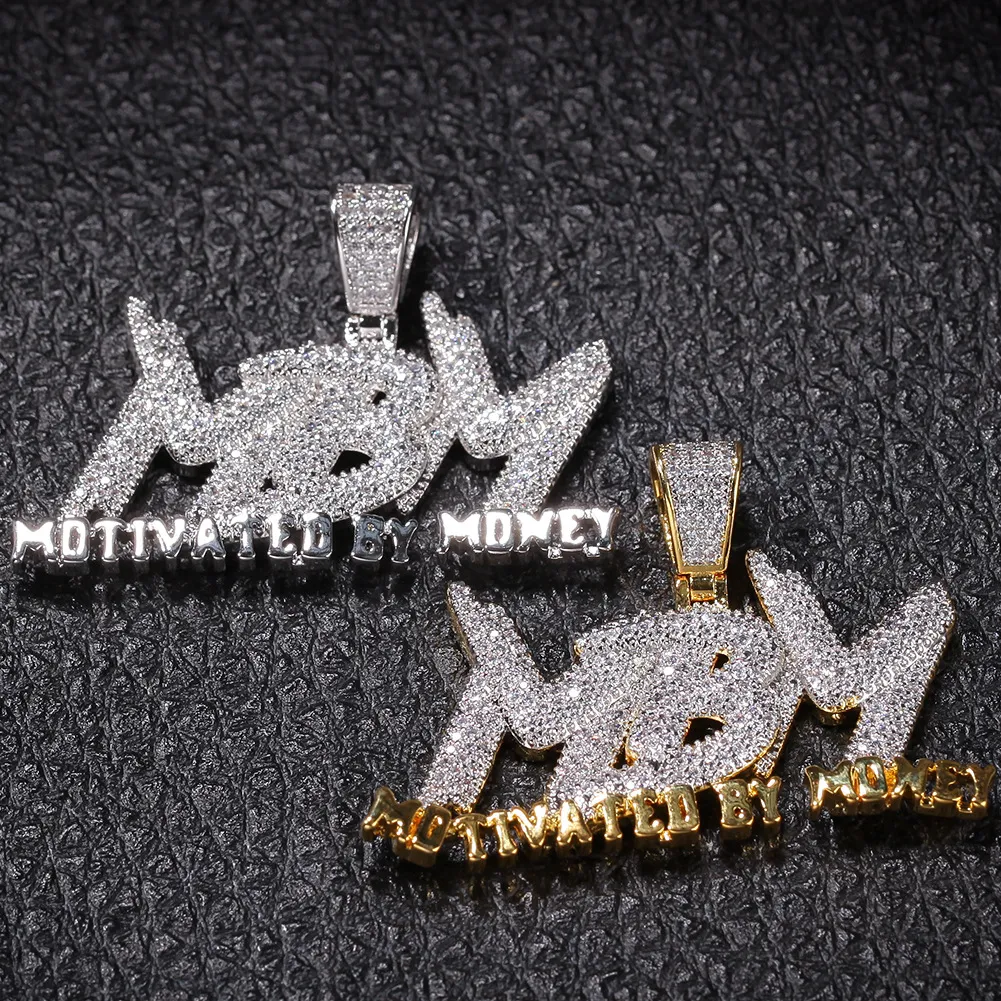 Iced Out Micro Pave MBM Letters Naszyjnik Wisiorek Motywowany Pieniądze Złoto Kolor Plated Cubic Cyrkon Biżuteria Hip Hip