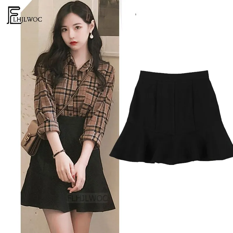 Skirts Cute Mini Female Clothes Women Korean Preppy Style Autumn Basic High  Waist Black A Line Skirt S 149