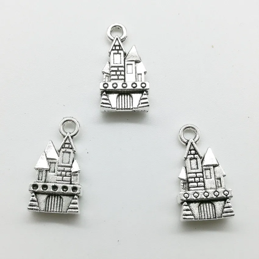 2019 Nya 100pcs Castle Charms Pendants Retro Smycken Tillbehör DIY Antik Silver Hänge För Armband Örhängen Keychain 21x11mm