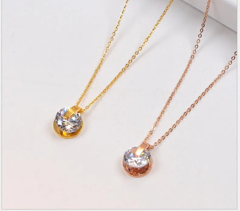 Versione coreana del ciondolo con diamante singolo, collana placcata in oro rosa, catena femminile in oro con clavicola, accessori coreani regalo