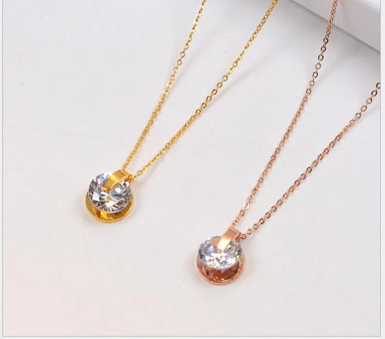 Korean Necklace Style Single Diamond Pendant Rose Gold Plated