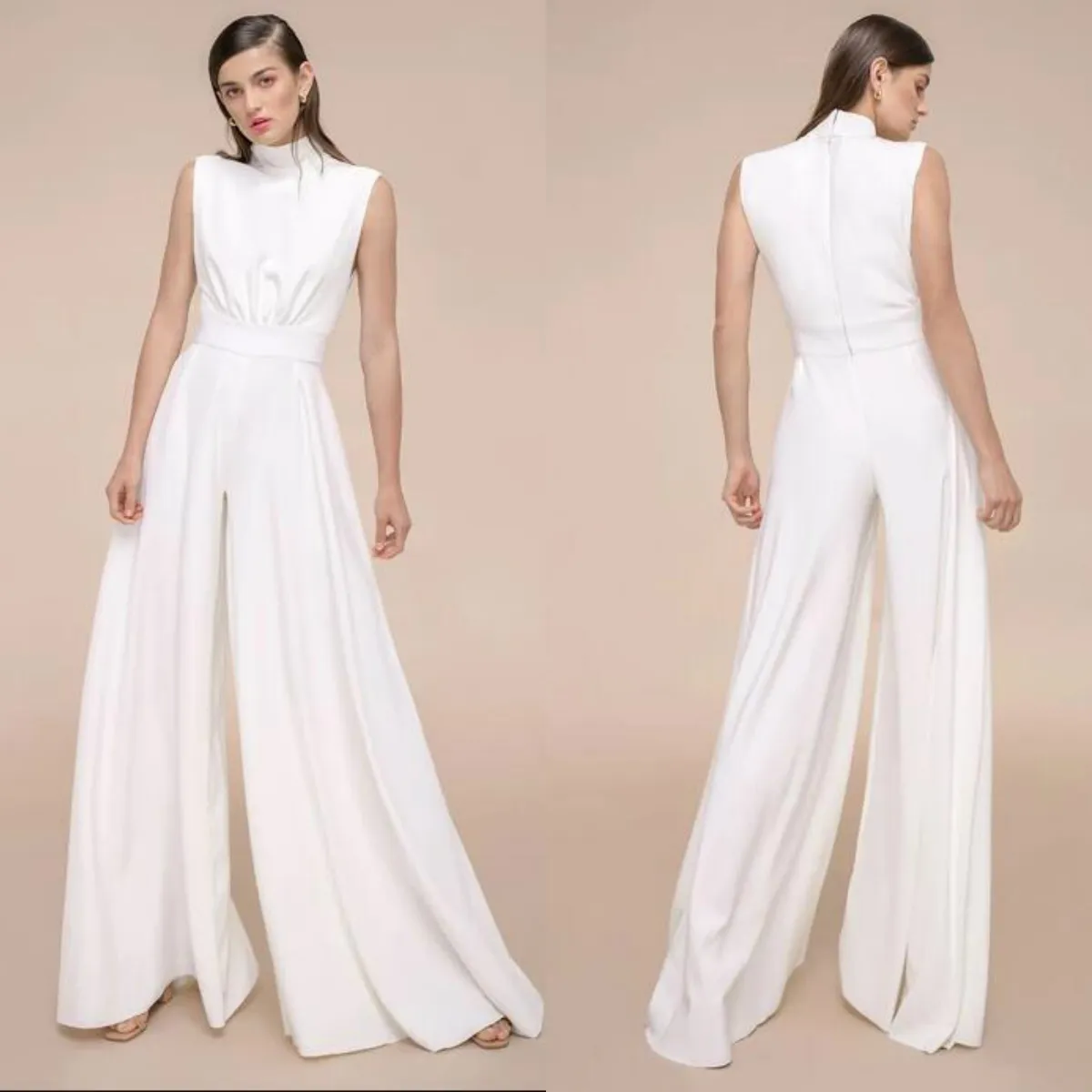2020 Elie Saab Balo Tulumlar Yüksek Boyun Pantsuits Saten Elbiseler Kat Uzunluk Örgün Abiye Giyim Parti Giyim Robe De Soiree