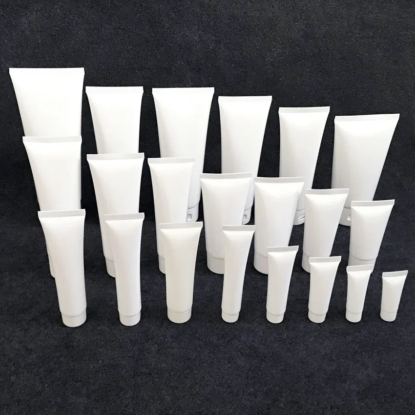 Vuoto riutilizzabile Plastica bianca Tubo cosmetico Balsamo per le labbra Contenitori Crema per le mani Detergente Crema solare Imballaggio di prova Bottiglia capovolta spremuta