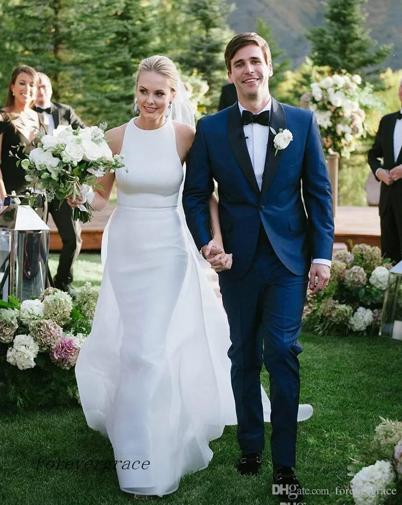 halter wedding dresses 2019 Satin Backless Summer Dress Modern Sheath Neck Long Garden Bridal Gown from Dhgate Sheath Wedding SALECATarchive24