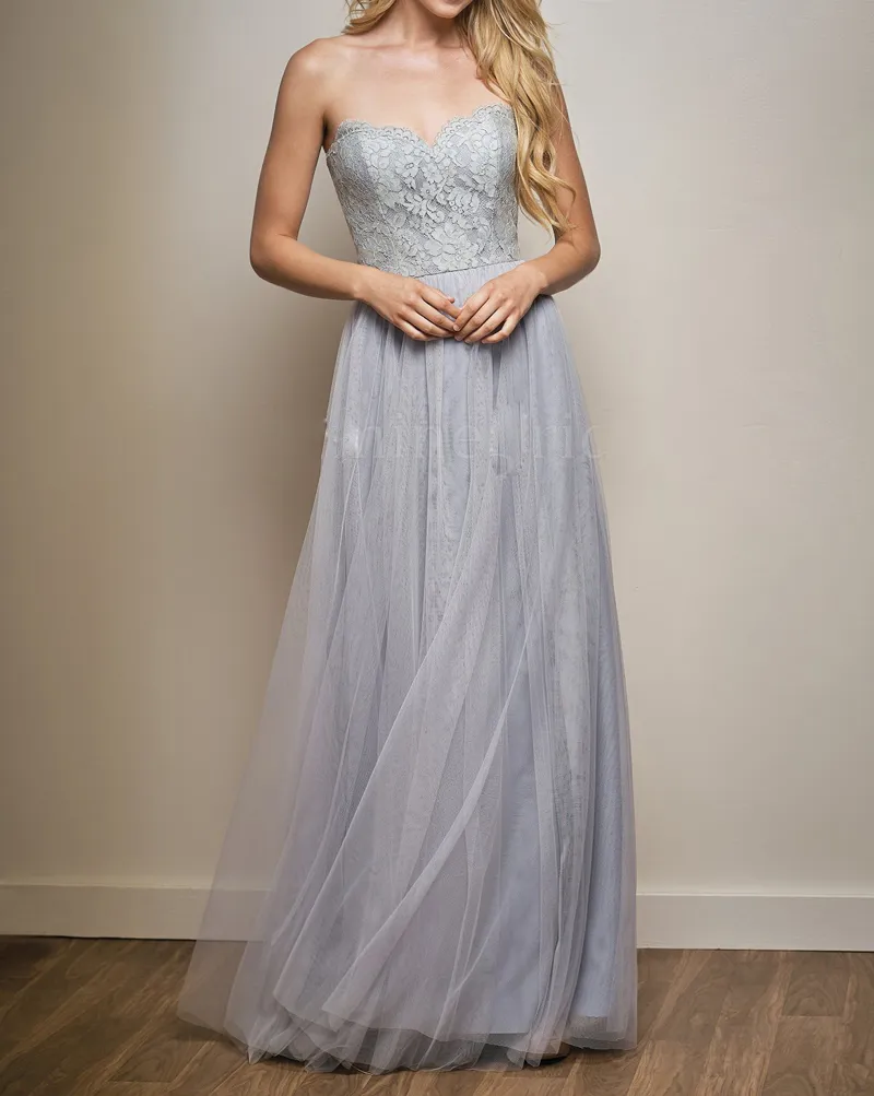 Light Gray Lace Sweetheart birdy Gray bridesmaid dresses with Tulle Bottom Light Gray Lace Sweetheart birdy Gray bridesmaid dresses with Tulle Bottom