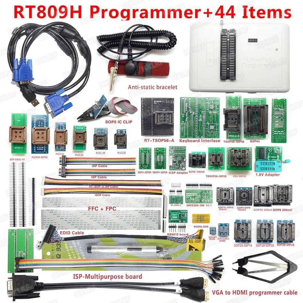 Freeshipping RT809H EMMC-Nand FLASH Programmer +44 Iterms With Cables EMMC-Nand Free shipping