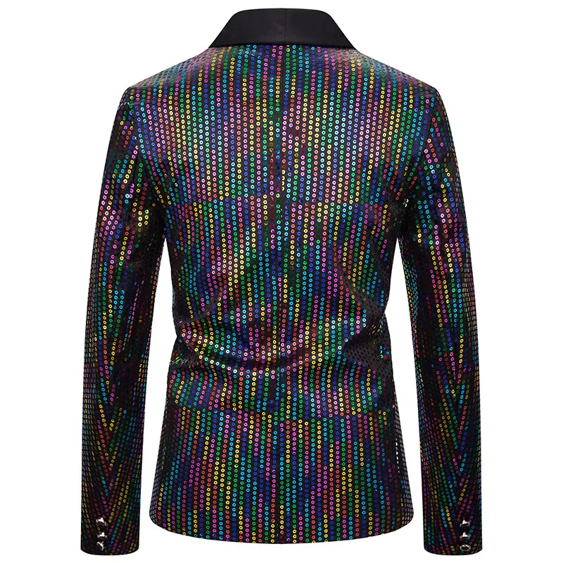 Multi Color Shiny Sequins Blazer One Button Slim Fit Sequined