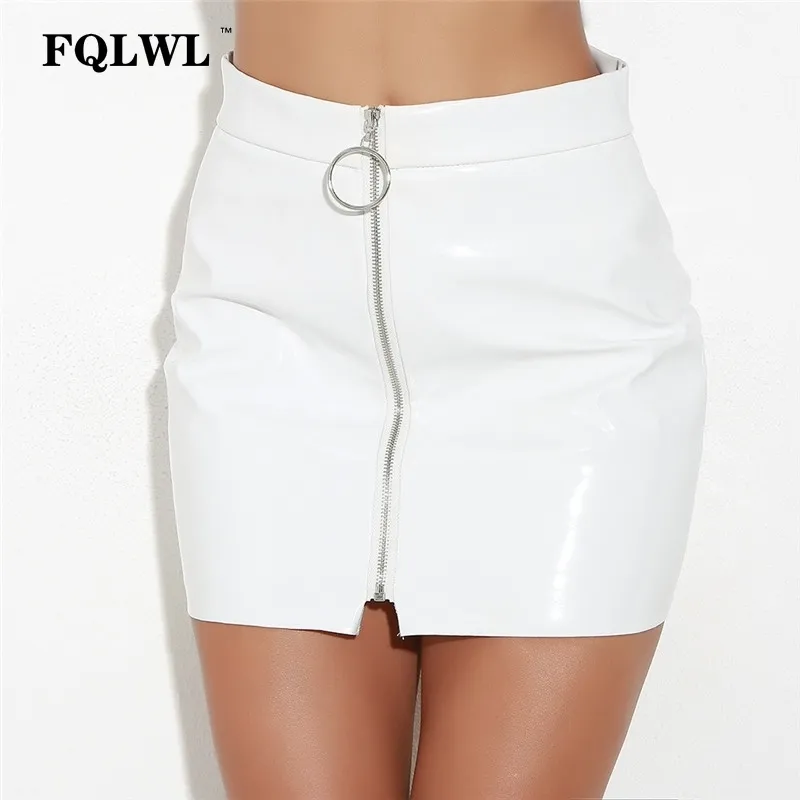 Fqlwl Pvc Pu Leather Skirt Womens Metal Circle Zipper White Latex
