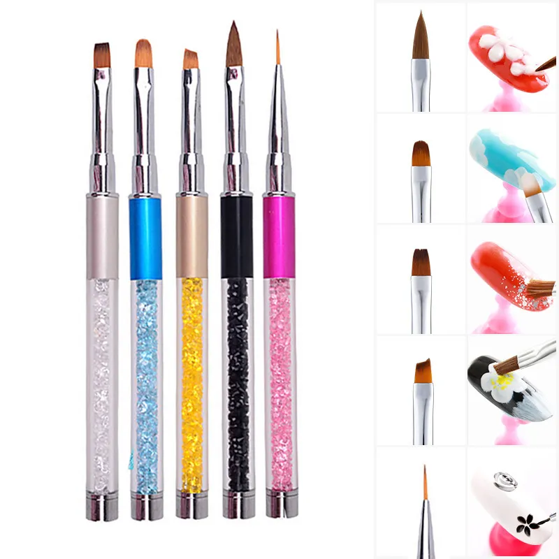 5pcs Nail Art Brush Rhinestone Acrylic Pen Carving Nails Tips Painting Poly Gel Tool Liner French Manicure Accessories New Design